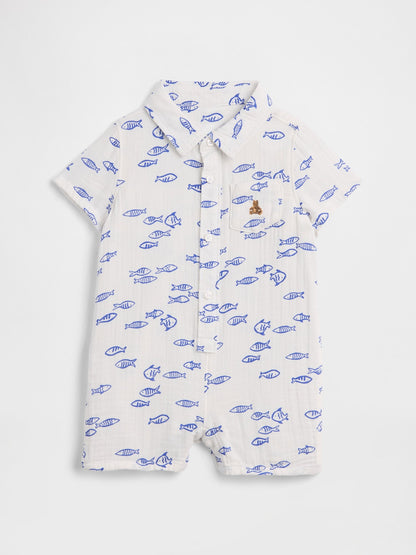 Beyaz Baby Brannan Bear Baskılı Tulum