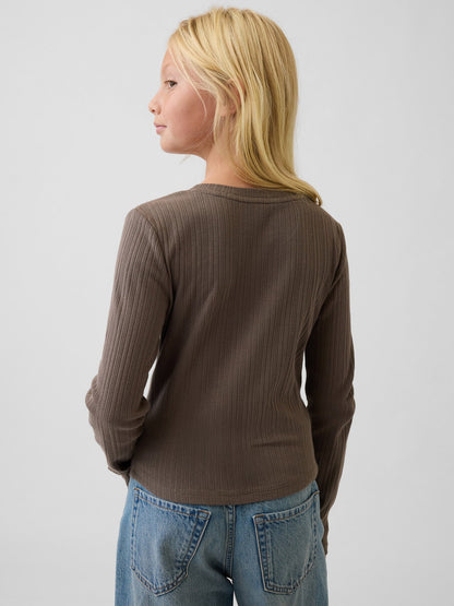 Açık Kahverengi Çizgili Fitilli Henley T-shirt