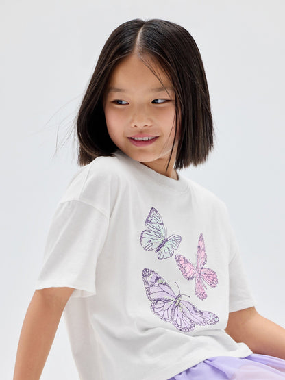 Beyaz Oversized Grafik Baskılı T-shirt