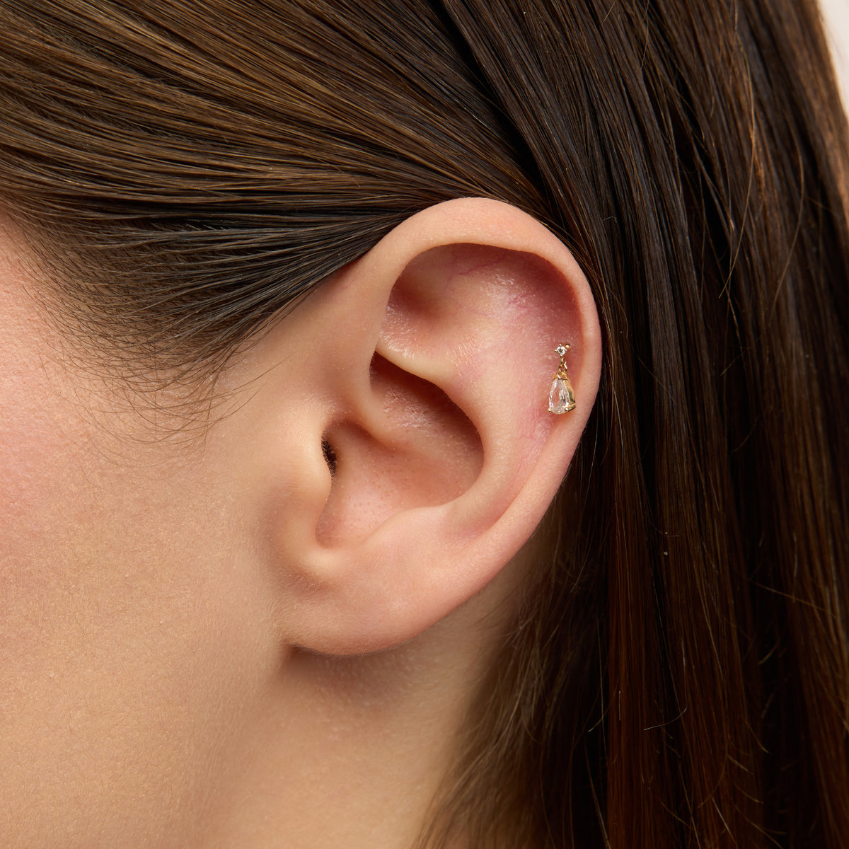 Cate Damla Kesim Taş Sallantılı Iki Taşlı Altın Kulak Piercing