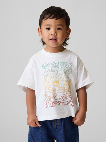 Beyaz Keith Haring Grafik Baskılı T-shirt