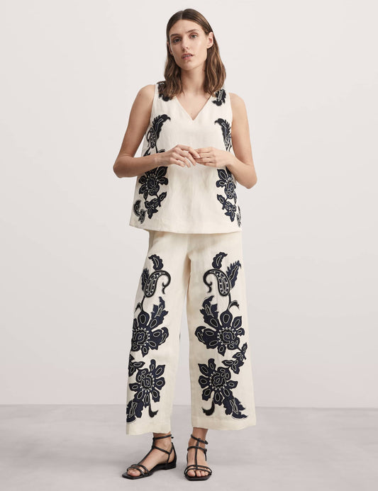 Jaeger Işleme Detaylı Wide Leg Keten Pantolon