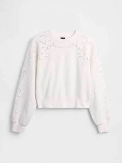 Beyaz Vintagesoft Oversized Eyelet Crop Sweatshirt
