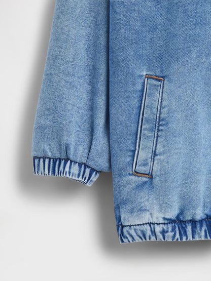 Açık Mavi Çocuklar Denim Relaxed Kapüşonlu Ceket