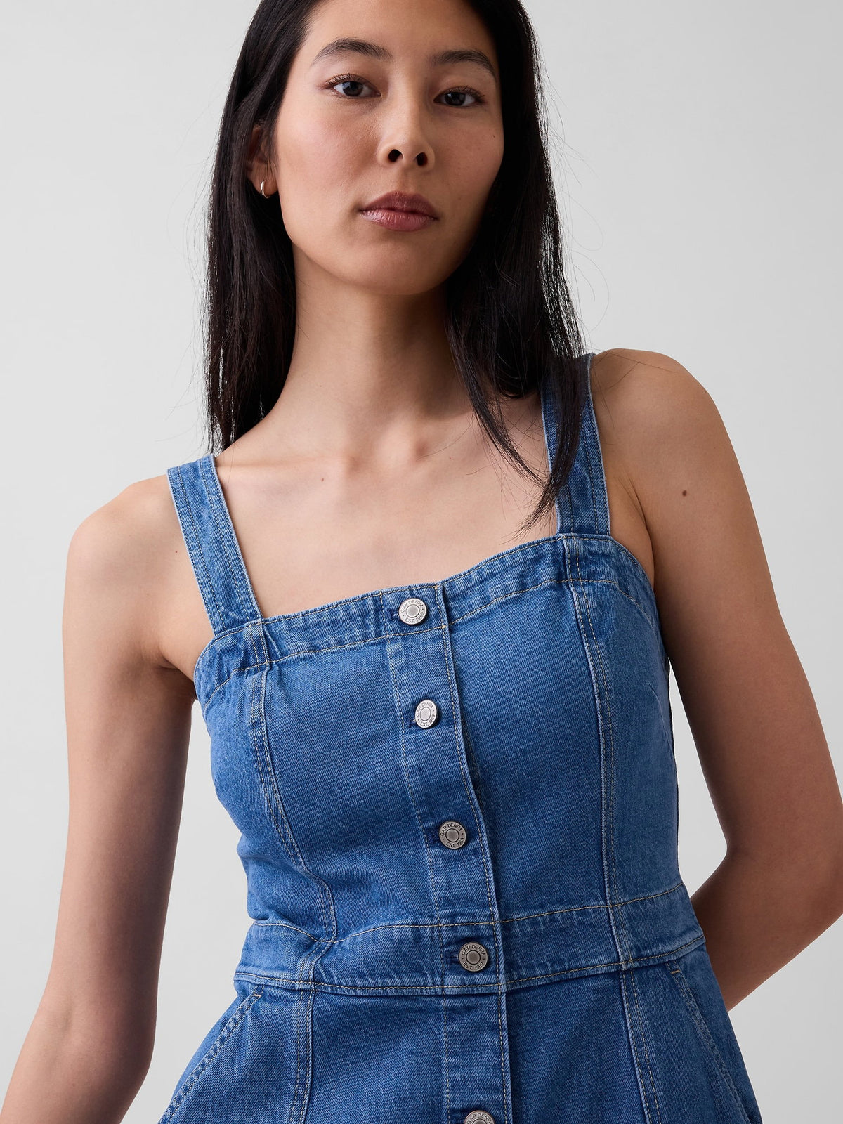 Mavi Denim Düğmeli Midi Elbise
