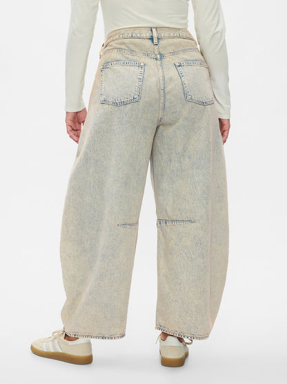 Bej High Rise Horseshoe Jean Pantolon