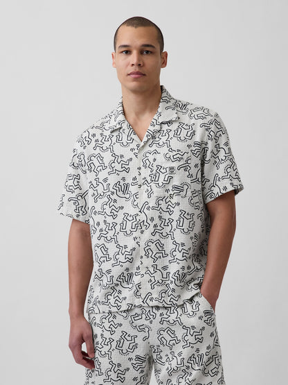 Kırık Beyaz Keith Haring Textured Gömlek