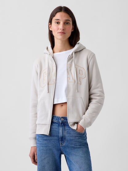 Kırık Beyaz Relaxed Gap Logo Sherpa-astarlı Fermuarlı Sweatshirt
