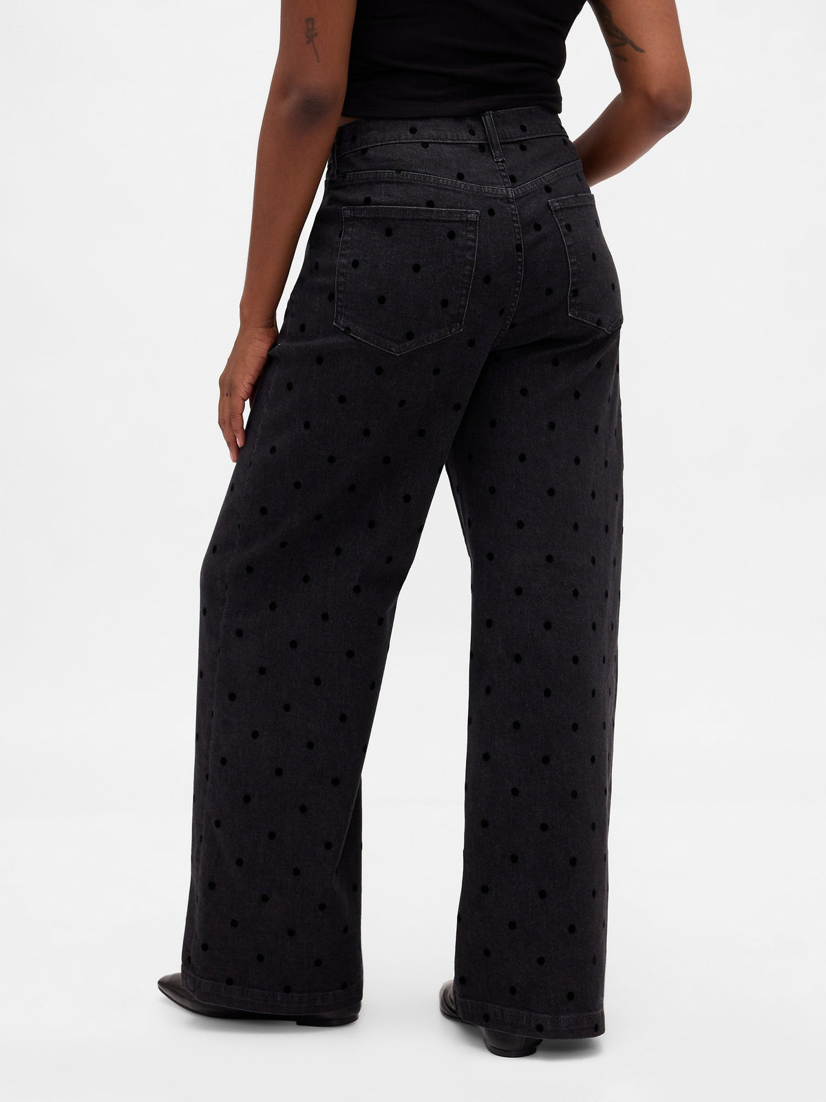 Siyah High Rise Stride Wide-leg Jean Pantolon