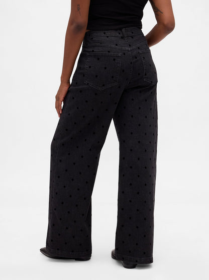 Siyah High Rise Stride Wide-leg Jean Pantolon