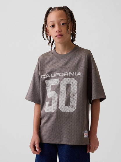 Kahverengi Mesh Oversized Grafik Jersey T-shirt