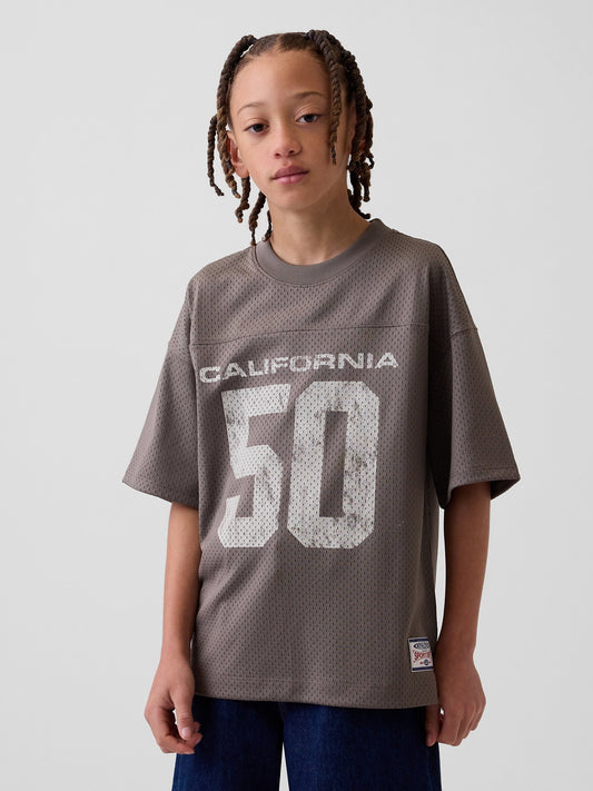 Kahverengi Mesh Oversized Grafik Jersey T-shirt