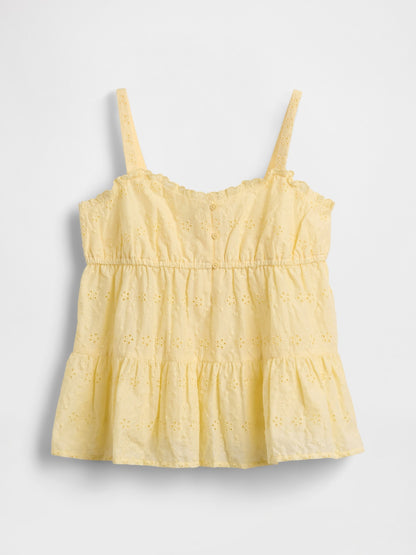 Sarı Tiered Eyelet Tank Bluz