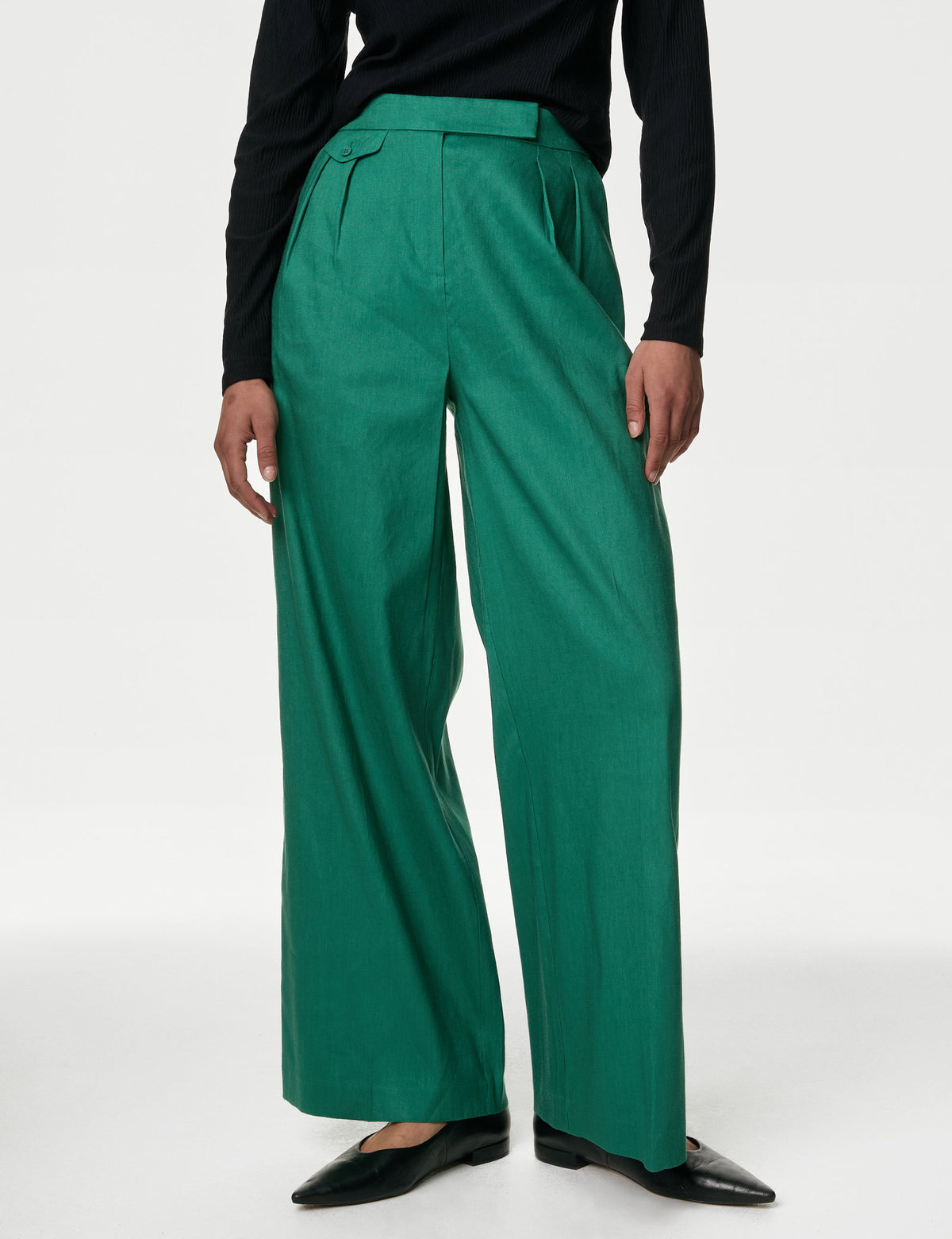 Yüksek Bel Wide Leg Keten Pantolon