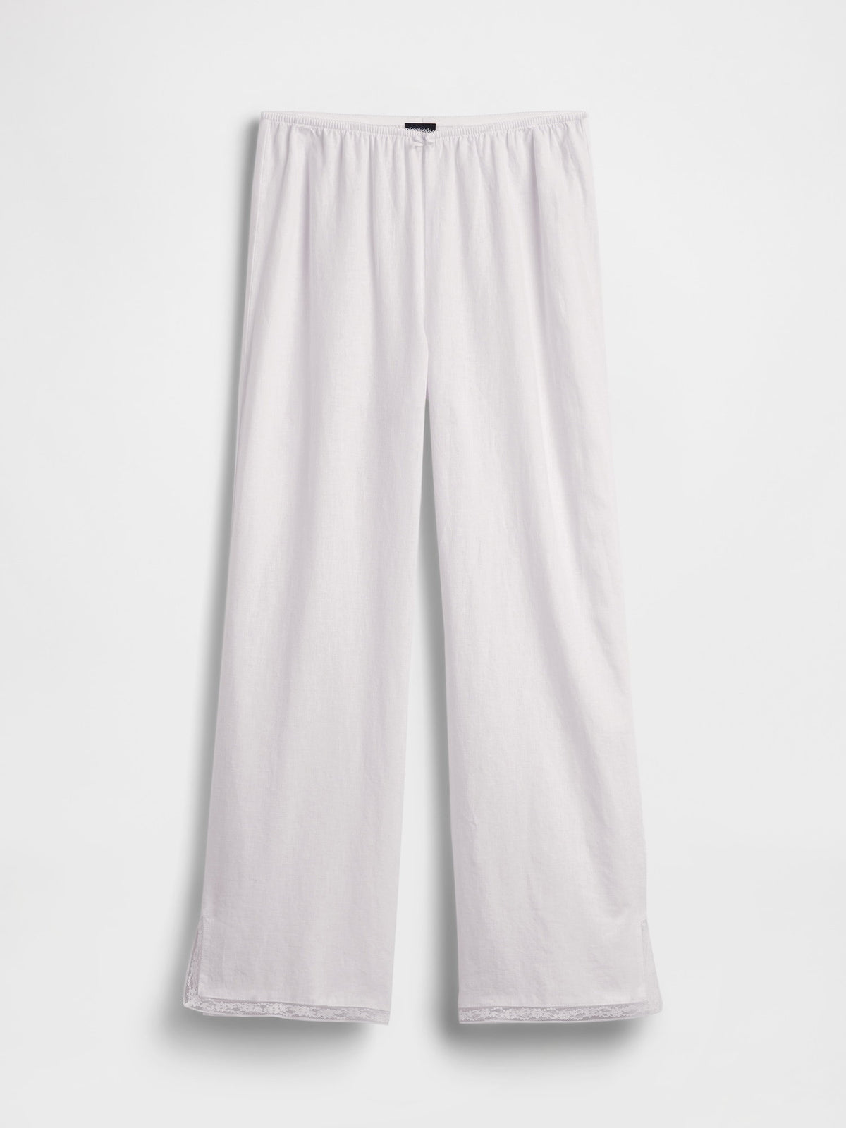 Beyaz Keten Karışımlı Dantel Kenar Pijama Altı