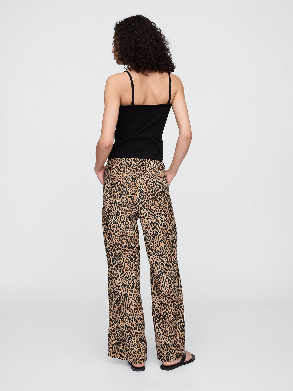 Kahverengi Mid Rise Keten Karışımlı Pull-on Wide-leg Pantolon