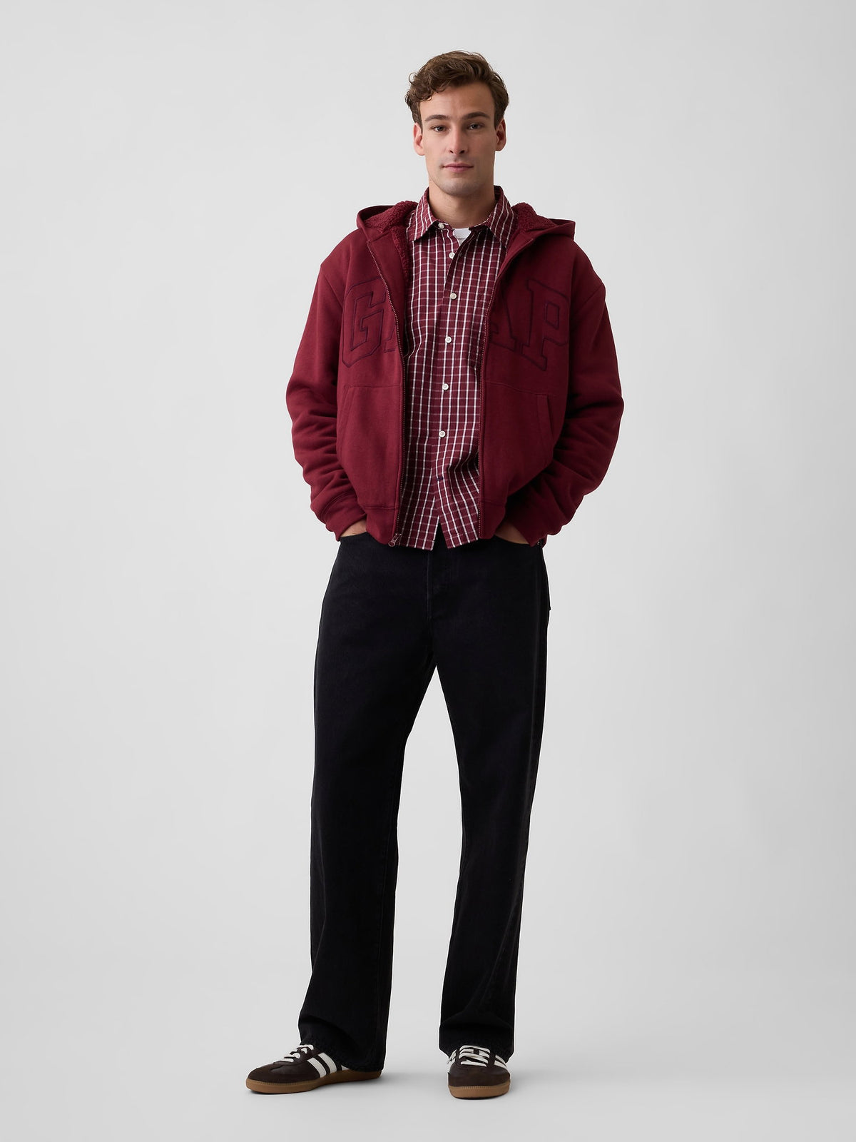 Gri Relaxed Gap Logo Sherpa Astarlı Fermuarlı Sweatshirt