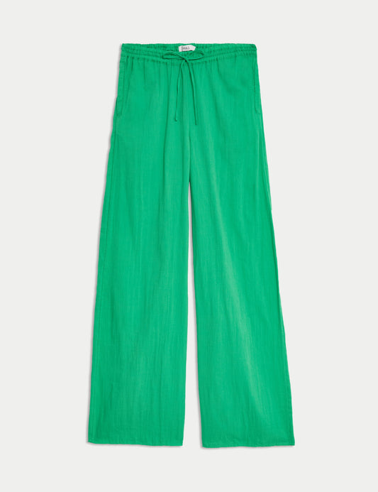 Saf Pamuklu Wide Leg Pantolon