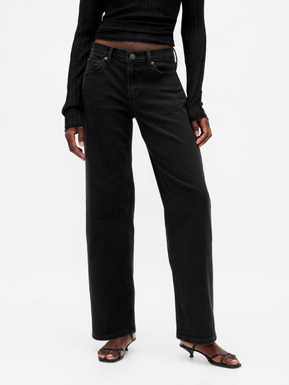 Siyah Low Rise '90s Jean Pantolon