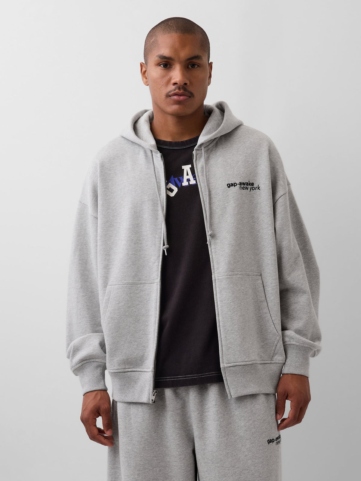 Açık Gri Gap × Awake Ny Heavyweight Oversized Logo Fermuarlı Sweatshirt