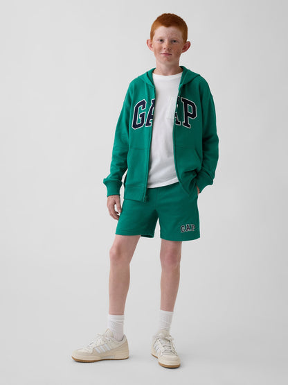 Yeşil Relaxed Gap Grafik Fransız Havlu Kumaş Pull-on Şort