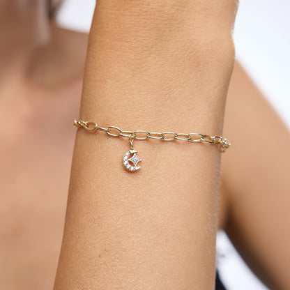 Celestial Ay Ve Yıldız Figürlü Taşlı Altın Charm