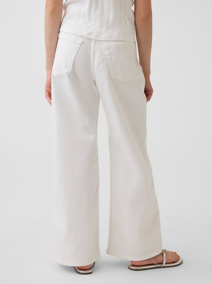 Beyaz Low Rise Stride Wide-leg Jean Pantolon