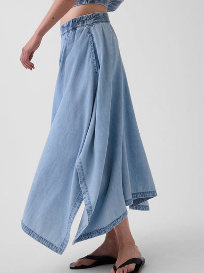 Açık Mavi Denim Midi Handkerchief Etek