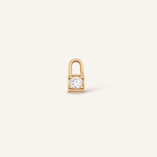 Classic Padlock Kilit Figürlü Tek Taşlı Altın Charm