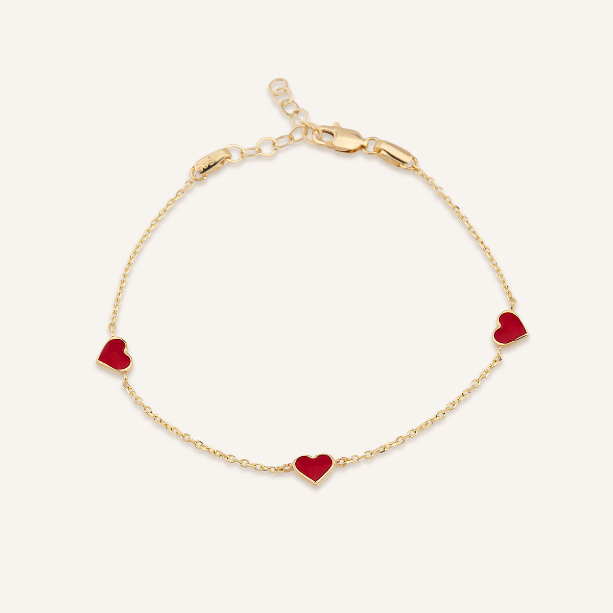 Cuore Rosso Kırmızı Mineli Kalp Figürlü Altın Bileklik