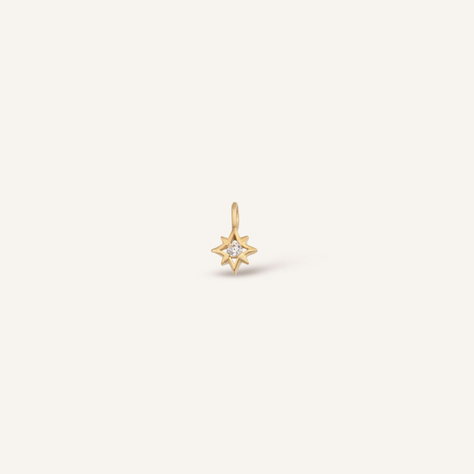 Mini Sparkle Kuzey Yıldızı Figürlü Tek Taşlı Altın Charm