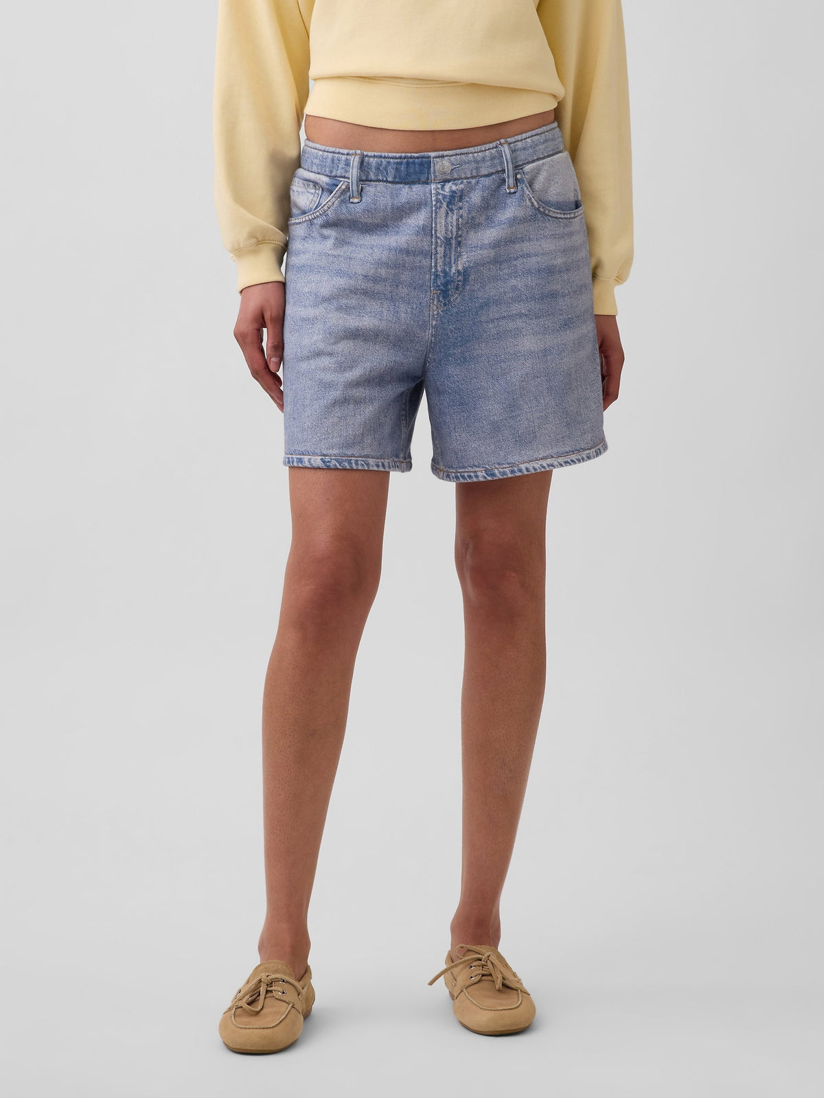 Açık Mavi 5 Mid Rise Baskılı Tknit Denim Easy Şort