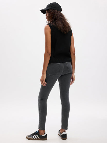 Koyu Gri High Rise True Skinny Jean Pantolon