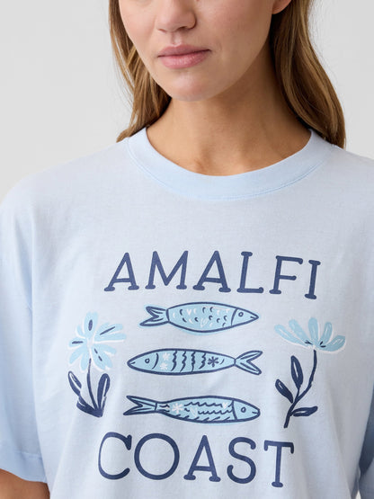 Açık Mavi Boxy Grafik Baskılı T-shirt