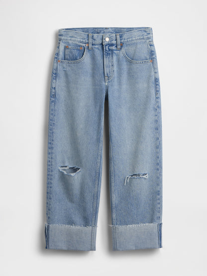 Açık Mavi Low Slung Relaxed Crop Jean Pantolon