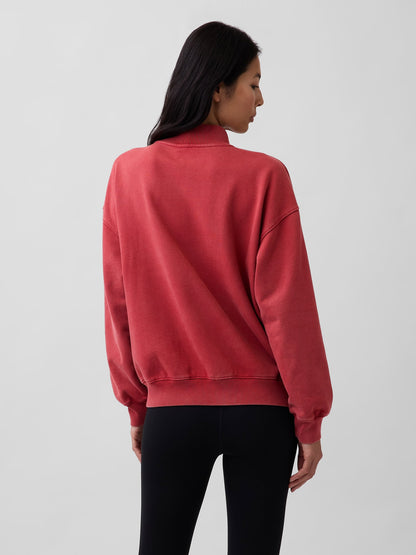 Kırmızı Heavyweight Fransız Havlu Kumaş Oversized Mockneck Sweatshirt