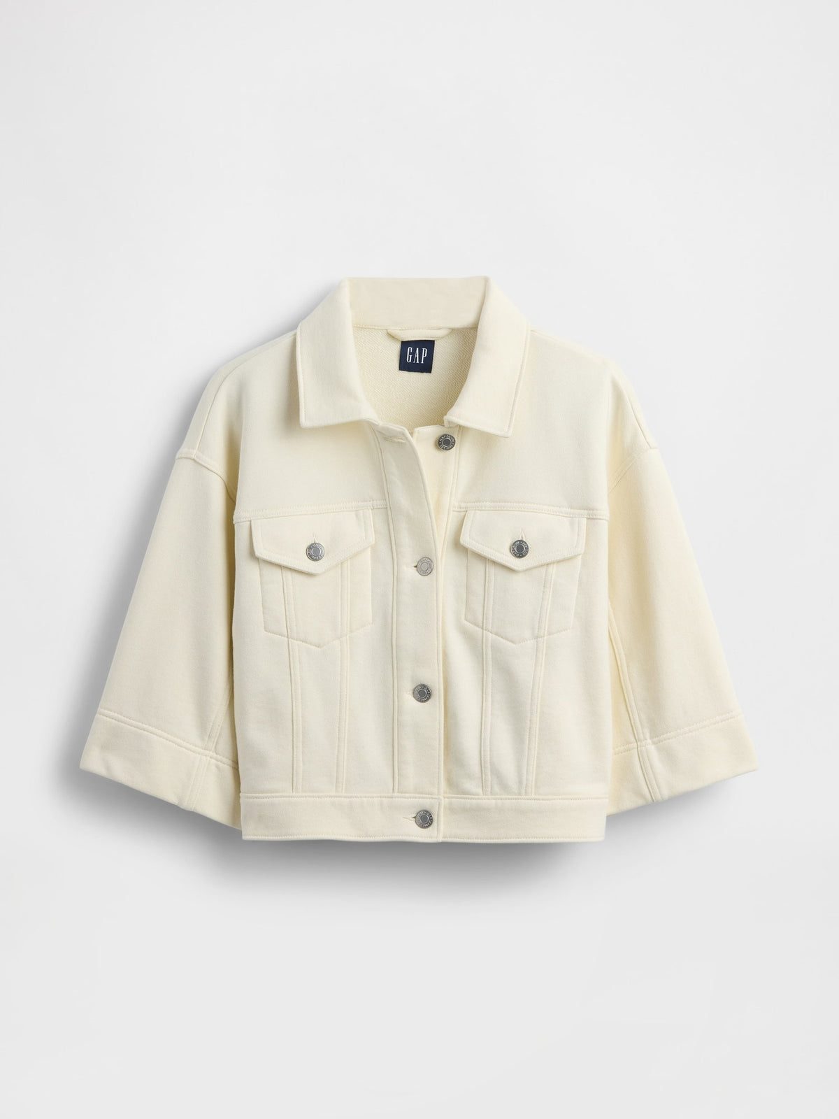 Beyaz Heavyweight Fransız Havlu Kumaş Denim Kısa Ceket