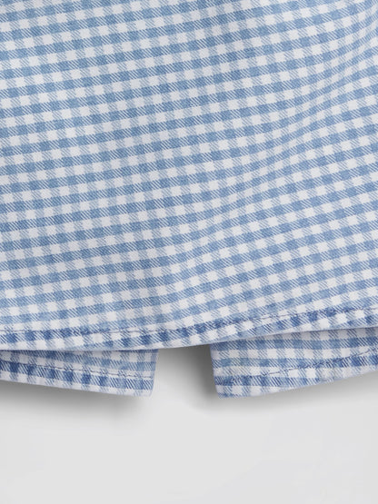 Mavi Gingham Denim Wrap-front Mini Şort Etek