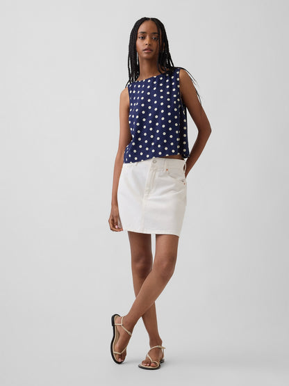 Lacivert Keten Karışımlı Crop Shell Kolsuz Bluz