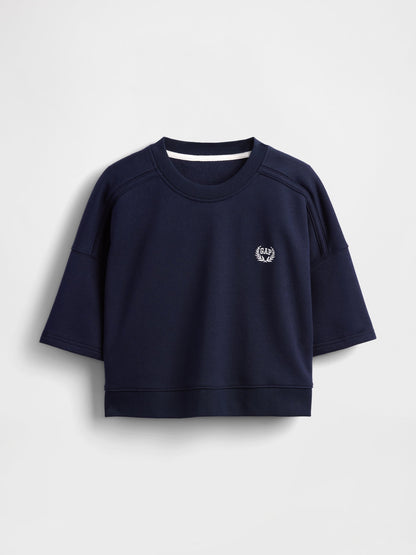 Lacivert Vintagesoft Dirsek Kolu Kısa Sweatshirt