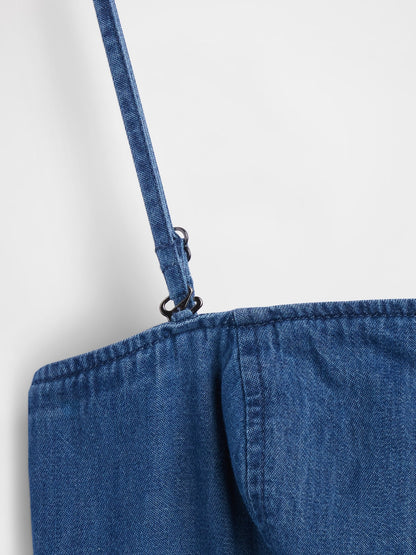 Koyu Mavi Strapless Denim Maxi Elbise