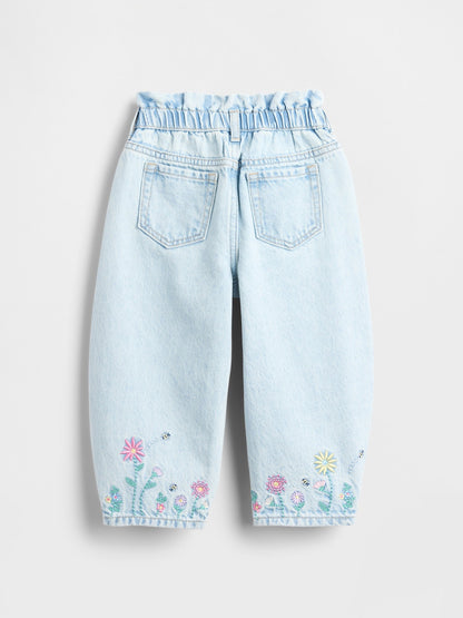 Açık Mavi Çiçek Baskılı Horseshoe Jean Pantolon