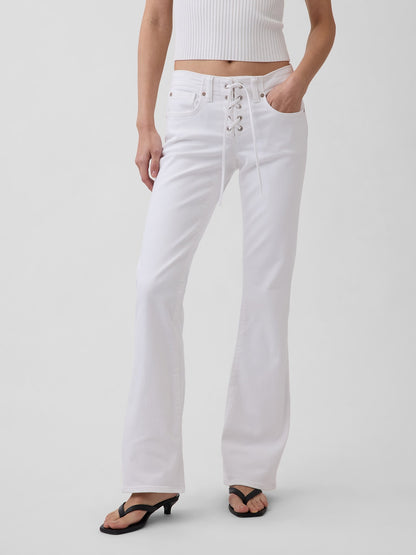 Beyaz Low Rise Long & Lean Lace-up Jean Pantolon