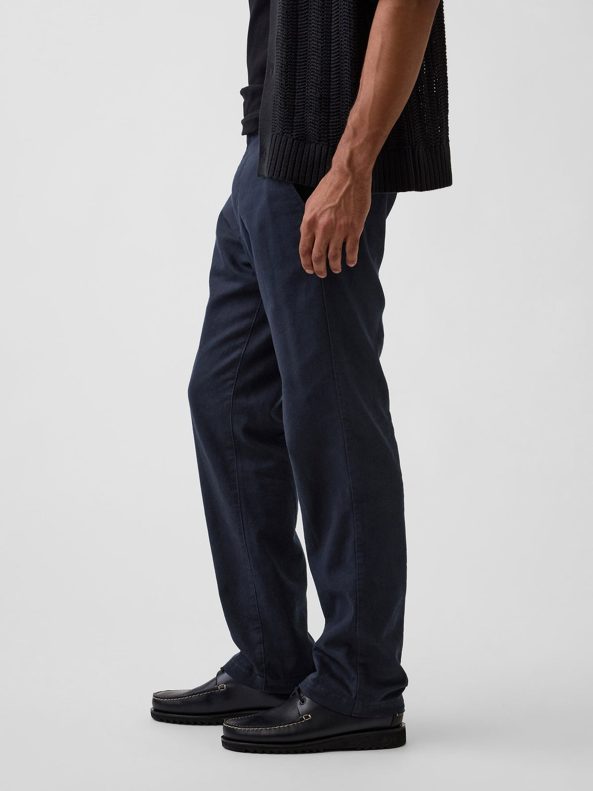 Lacivert Keten Pamuk Karışımlı Relaxed Straight Pantolon