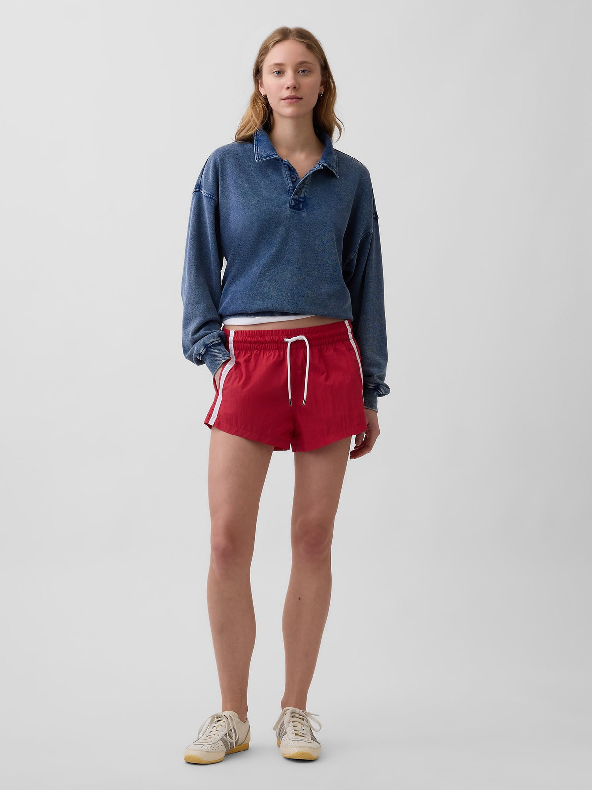 Mavi Fransız Havlu Kumaş Oversized Polo Sweatshirt