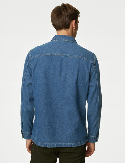 Saf Pamuklu Denim Gömlek Ceket