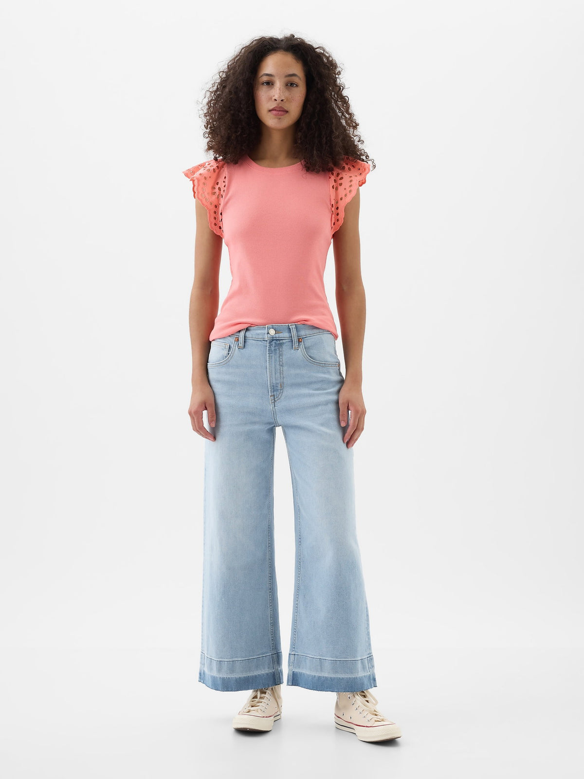 Açık Mavi High Rise Wide-leg Crop Jean Pantolon