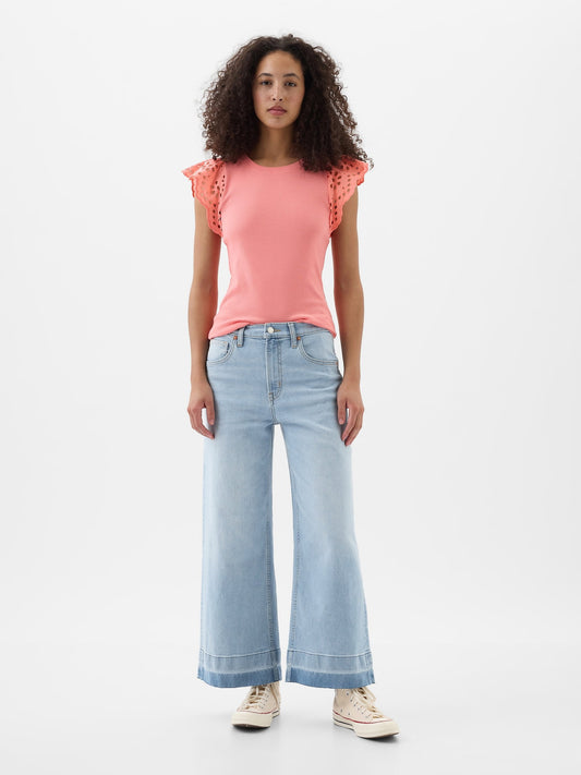 Açık Mavi High Rise Wide-leg Crop Jean Pantolon