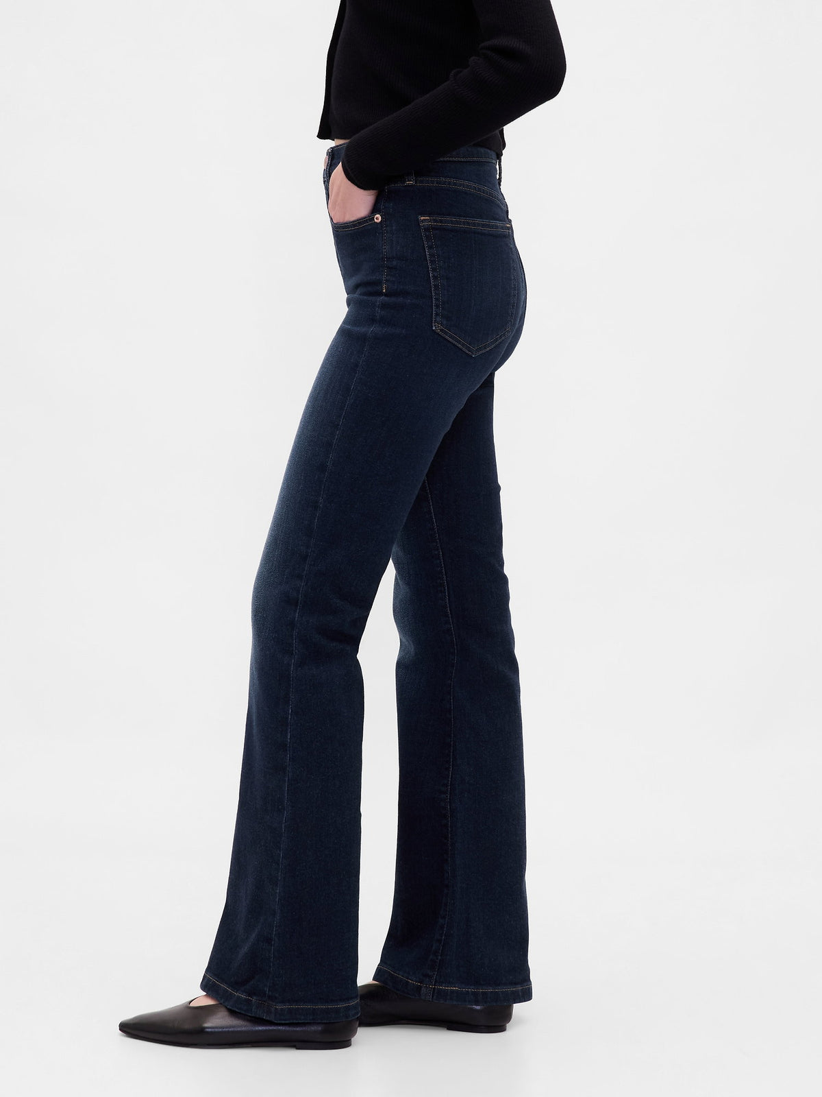 Koyu Mavi High Rise '70s Flare Jean Pantolon