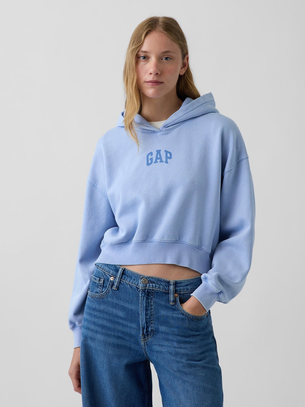 Açık Mavi Vintagesoft Crop Logo Sweatshirt
